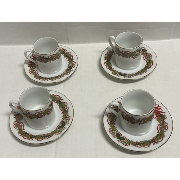Andrea by Sadek Tea Cups & Plates Christmas Garland 1994 Set Of 4 (F) - Picture 1 of 11